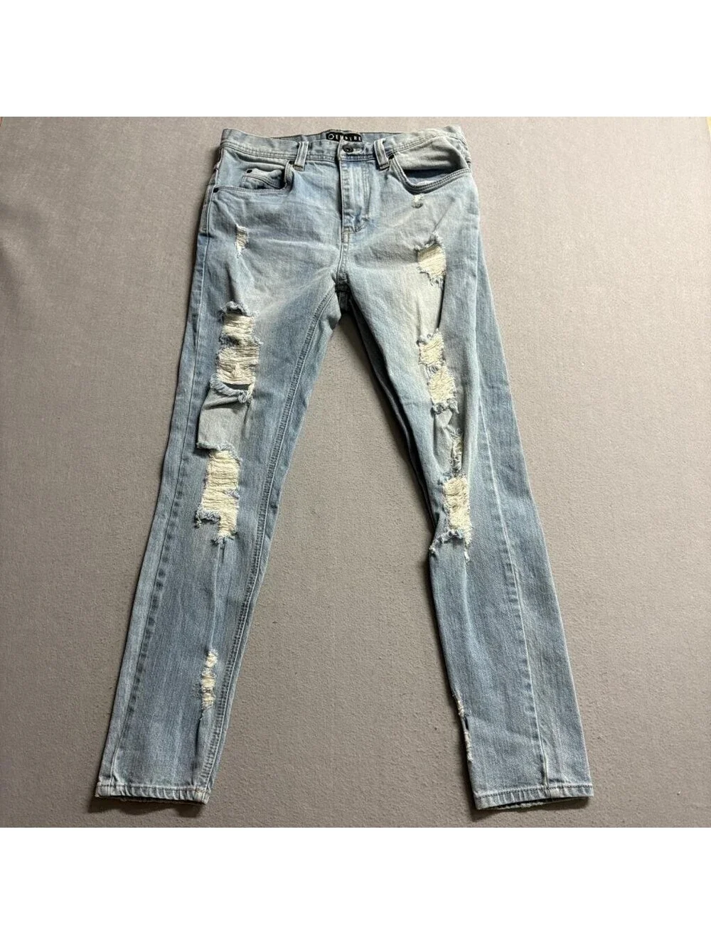 Empyre Verge Mens Distressed Skinny Jeans Size 30 Light Wash Ripped Denim